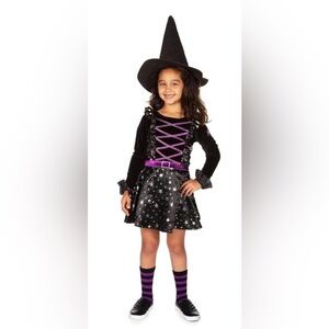 NEW w/TAGS Tipsy Elves Girls Witch Costume w/Black Purple Striped Socks Girls XL